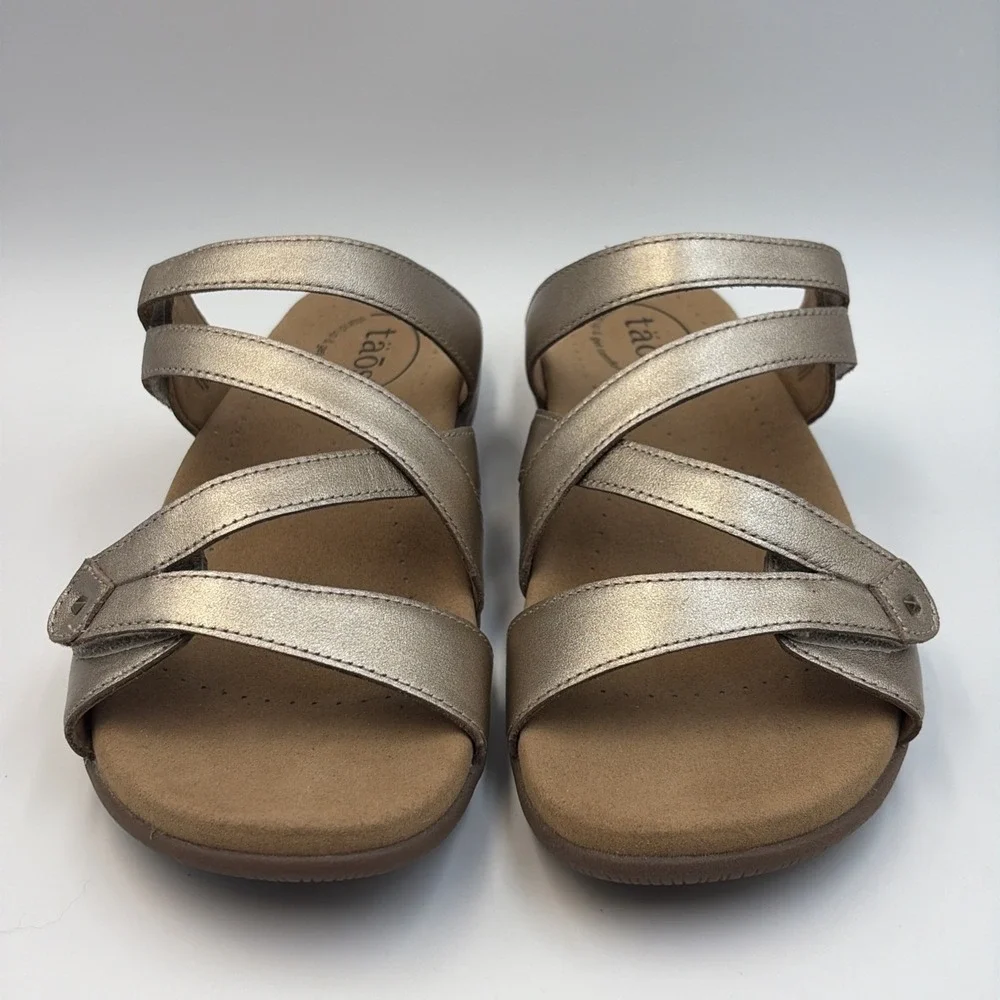 Taos Double U Strappy Slide Sandals Women's Size 8 Champagne Leather